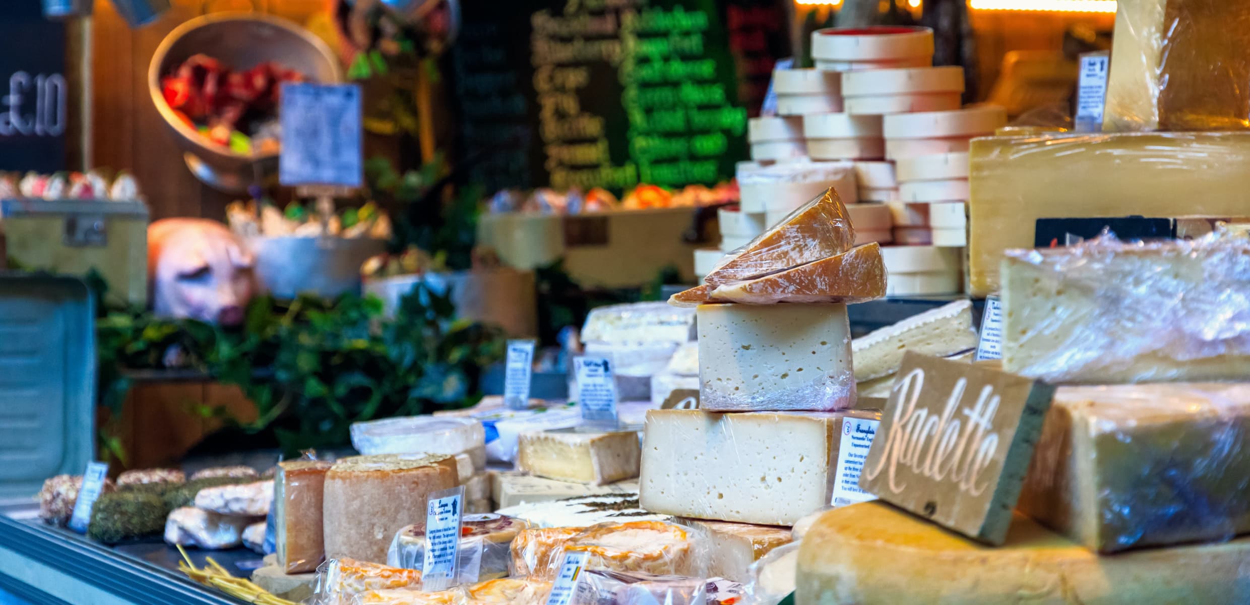 cheese on display at Borough Market